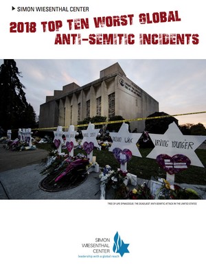 עטיפת הדוח השנתי "עשרת התקריות האנטישמיות החמורות ביותר לשנת 2018" מכון ויזנטל (צילום מסך)