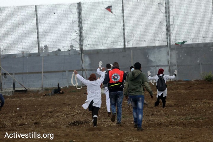 חובשים פלסטינים בצעדות השיבה בעזה. יום האדמה ה-43. 30 במרץ 2019. (מוחמד זאנון / אקטיבסטילס)
