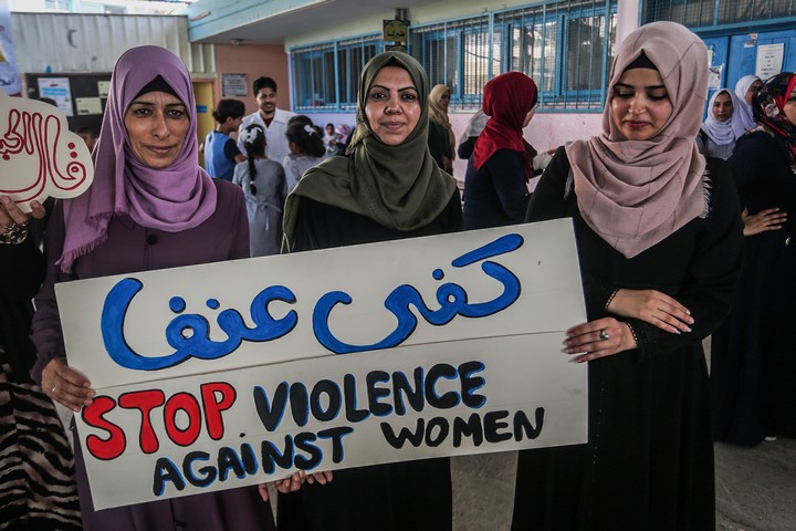 הפגנה ברפיח נגד אלימות נגד נשים, 26 בספטמבר 2019 (צילום: רחים חאטיב / פלאש90)