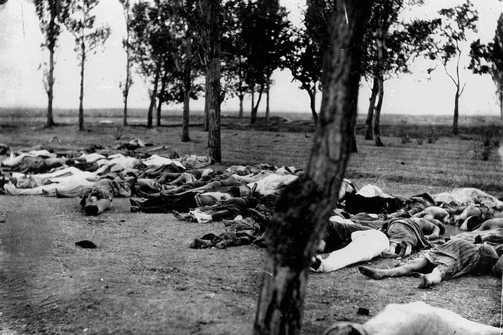 גופות של ארמנים שנרצחו במהלך הג'נוסייד. מתוך סיפורו של השגריר מורגנטאו , שגריר ארה"ב לשעבר באימפריה העותמאנית, שפורסם ב-1918 (צילום: הנרי מורגנטאו)