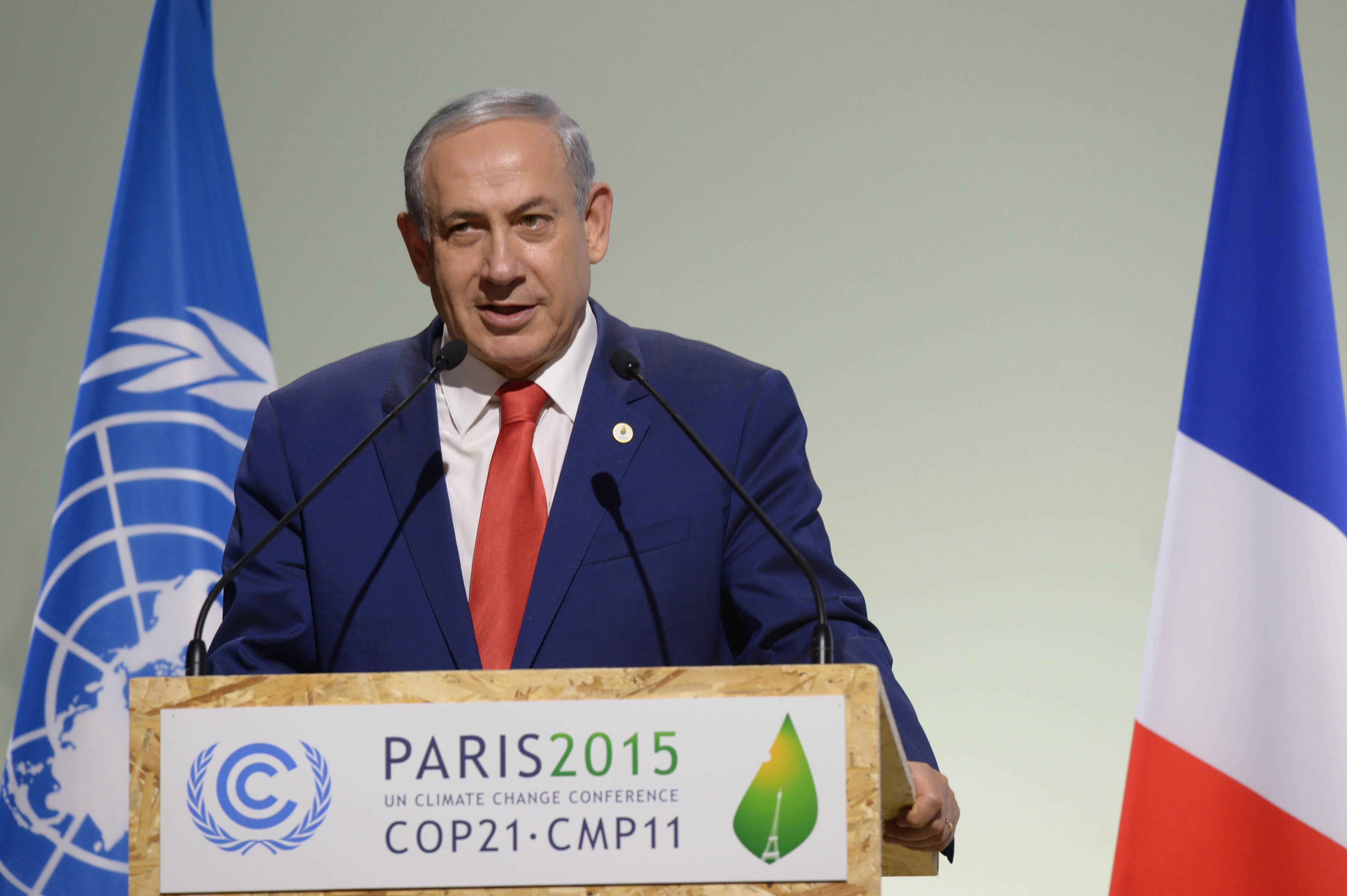 ראש הממשלה, בנימין נתניהו, בוועידת האקלים של האו"ם בפריז ב-2015 (עמוס בן גרשום/GPO)