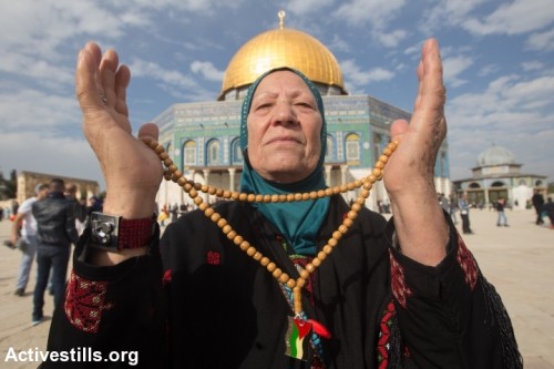 אישה פלסטינית בתפילת יום שישי (פאיז אבו-רמלה / אקטיבסטילס)