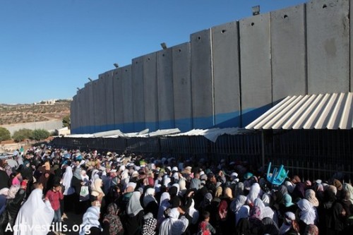 פלסטינים מחכים במחסום. חומת ההפרדה בבית לחם (אקטיבסטילס)