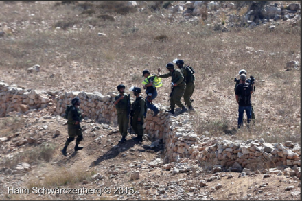 חיילים עוצרים את בילאל תמימי ודוד ריב במהלך הפגנה בנבי סלאח (צילום: חיים שוורצנברג)