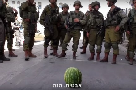 מה נעשה עם האבטיח הזה? חברון 1 ביוני 2016 (צילום מסך מתוך סרטון של תעאיוש)