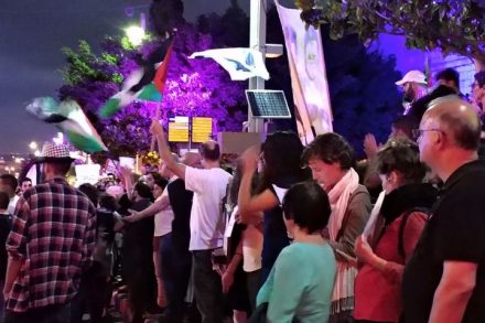 ההפגנה בחיפה ביום שני השבוע נגד הרג המפגינים בעזה. מסע מאורגן נגד פעילים (צילום: דלית שמחאי)