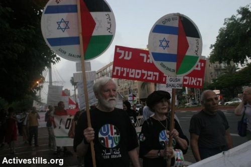 חבר, מורה דרך, מאמין בלתי נלאה. אורי ורחל אבנרי במהלך הפגנה (צילום: אורן זיו/אקטיבסטילס)
