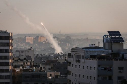 טילים נורים מעזה לכיוון ישראל, ב-12 בנובמבר 2019 (צילום: חסן ג'די / פלאש90)